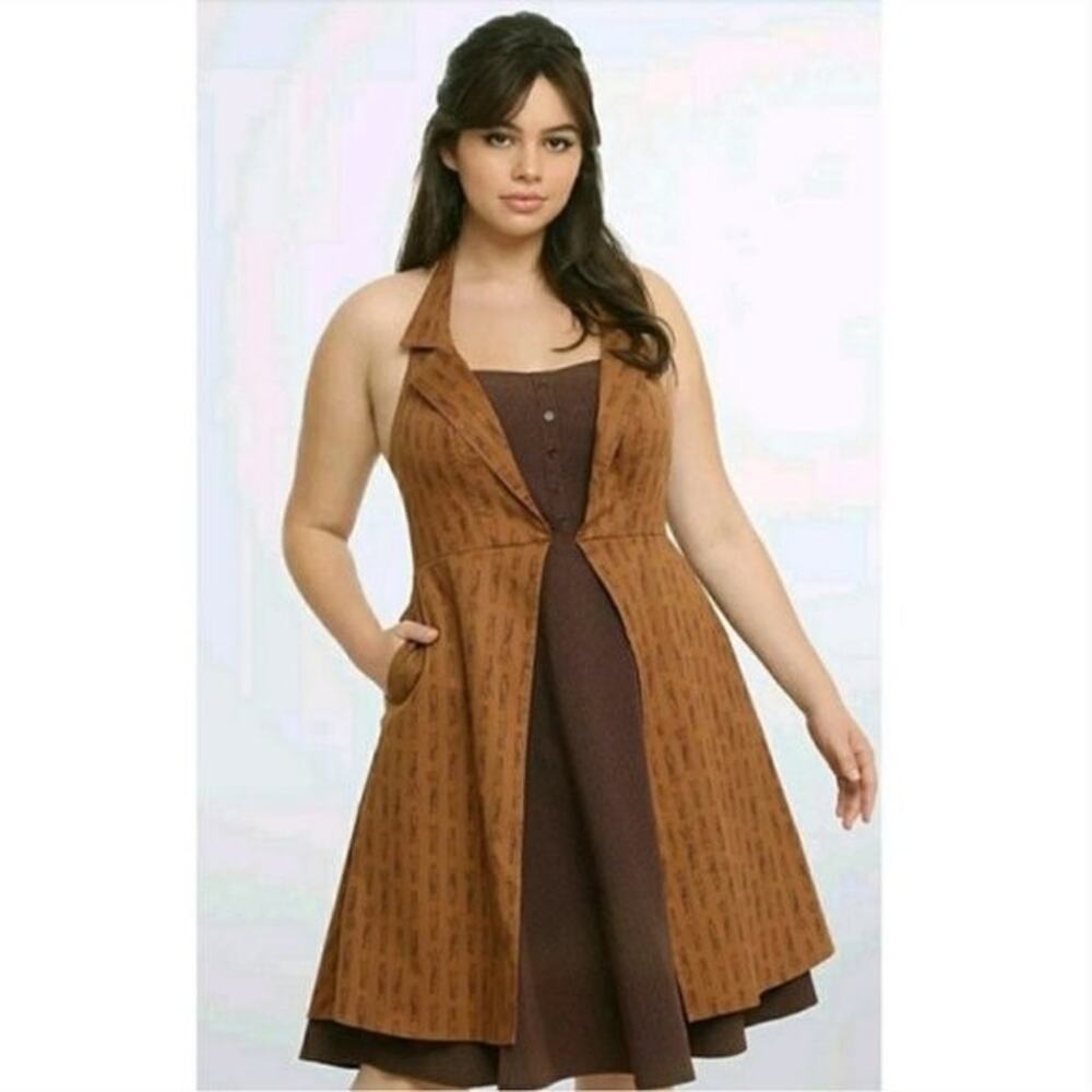 Doctor Who x Hot Topic Regeneration Dress Halter Pockets Brown BBC Women's Large - Picture 1 of 16